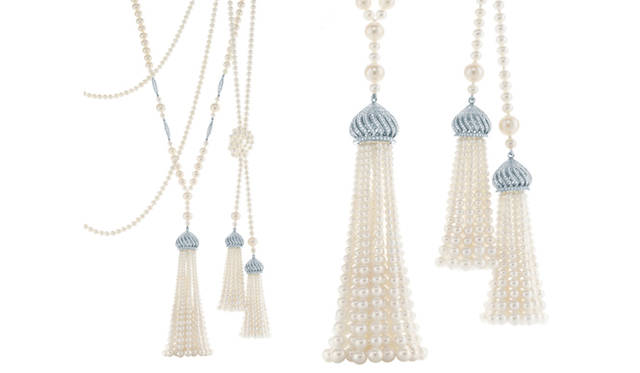 <strong>Tiffany & Co.｜「グレート ギャツビー」コレクション</strong>　グレート ギャツビー コレクション。パールとダイヤモンドがプラチナにセットされたタッセル ネックレス。ジャズエイジのグラマラスさを体現　456万7500円　© Tiffany & Co.