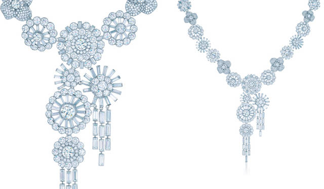 <strong>Tiffany & Co.｜「グレート ギャツビー」コレクション</strong>　ブルー ブック コレクション。バケットとラウンド・ダイヤモンドをプラチナにセットした光の花束のようなネックレス　5622万7500円　Photo: Carlton Davis
