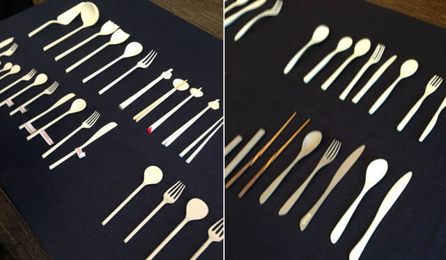 <strong>ALESSI｜アレッシィ</strong>　カトラリーシリーズ「MU」　右の写真はスタディモデルの初期で、左は完成に近づいたスタディモデル