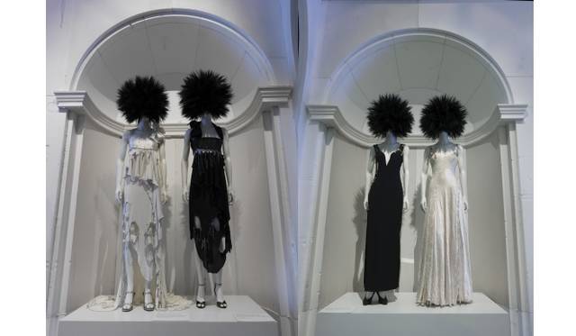 <strong>ART FILE 19｜「Punk: Chaos to Couture」</strong>　左：D.I.Y.:Hardware Zandra Rhodes (British, born 1940), Wedding Dress, spring/summer 1977 Courtesy of Zandra Rhodes 右：D.I.Y.:Hardware Gianni Versace (Italian, 1946-1997), Dress, spring/summer 1994, Courtesy of Gianni Versace Image © The Metropolitan of Museum of Art