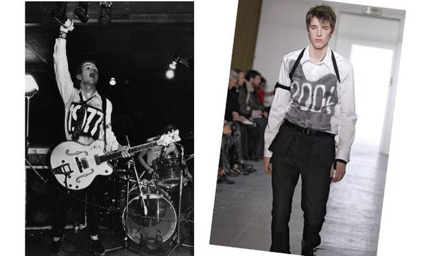 <strong>ART FILE 19｜「Punk: Chaos to Couture」</strong>　左：Joe Strummer, 1977Courtesy of The Metropolitan Museum of Art, Photograph by Ray Stevenson/Rex USA　右：Helmut Lang (Austrian, born 1956), fall/winter 2003–4Courtesy of The Metropolitan Museum of Art, Photograph by Catwalking