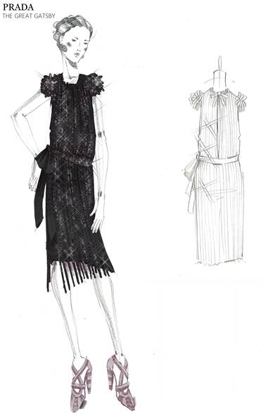 ロザリービーズとガラスチューブでできたフリンジ、スパンコールとガラスストーンの刺繍入りストラップをあしらったダブルサテンクレープ素材ドレス。