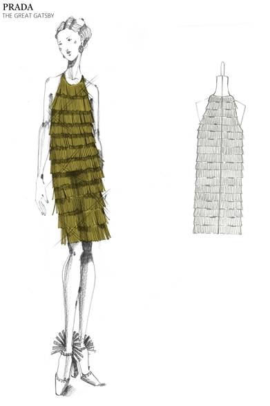 フリンジにゴールドのスパンコールをあしらった膝丈ドレス。