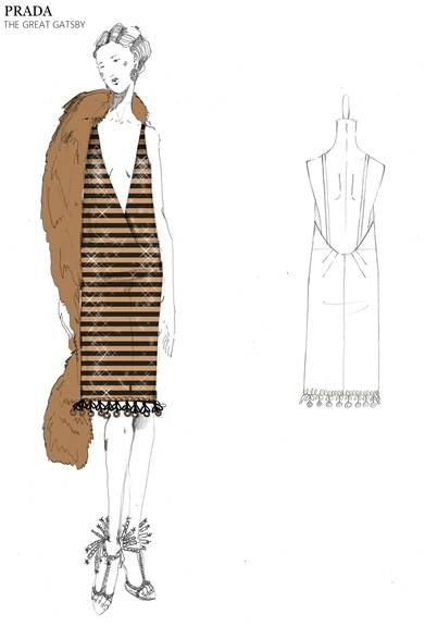 プラダ2011年春夏コレクションからインスピレーションを得たルレックスのブラウンとブラックのボーダープリントドレス。