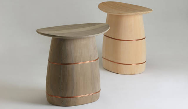 <strong>青木昭夫がリポートする「2013年サローネビューイング」</strong>　「Japan Handmade」中川木工芸による斬新なスツール。普段精度の高い桶をつくっているメーカーがトーマス・リッケによって意表をつくプロダクトに