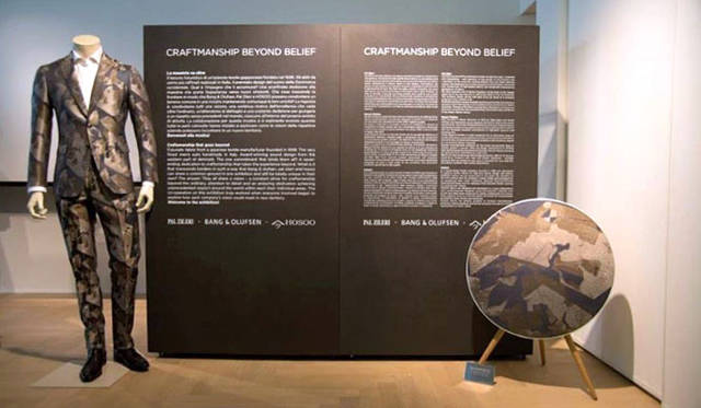 <strong>青木昭夫がリポートする「2013年サローネビューイング」</strong>　「HOSOO」日本のファブリックでは最高峰である西陣織メーカー細尾が、デンマークのオーディオ機器の最高峰であるバング＆オルフセンと、イタリアのスーツブランド、PAL ZILERI（パルジレリ）とコレボレーションしたモデル