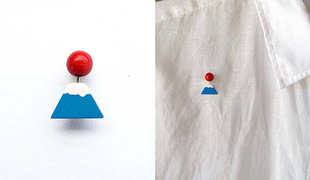 <strong>富士山を世界遺産にする国民会議｜富嶽三十六プロジェクト</strong>　「THE BEST IN JAPAN」ブローチ6300円（Jun Konishi）http://theartoftravel.net/magazine/arts/contemporary-art/pushing-the-boundaries