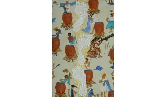 <strong>ART｜『堂島リバービエンナーレ2013』</strong>　N.S ハーシャ<br />Astral Travel Over The Dyeing Yard of Blues　2013　Acrylic on Canvas　80 x 50 cm © NS Harsha, courtesy of the artist and Victoria Miro, London