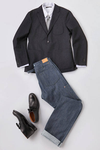 <strong>MARGARET HOWELL｜マーガレット・ハウエル</strong>　 MEN’S COLLECTION AUTUMN WINTER 2013　ジャケット6万4050円、トラウザーズ3万1500円（マーガレット・ハウエル）