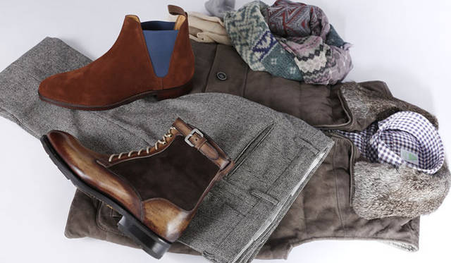 <strong>ISETAN MEN’S｜伊勢丹</strong>　2013-14年秋冬靴コレクション　手前／ブーツ11万3400円（アントニオ・メッカリエッロ／伊勢丹新宿店メンズ館）。奥／ブーツ7万3500円（クロケット＆ジョーンズ／伊勢丹新宿店メンズ館）
