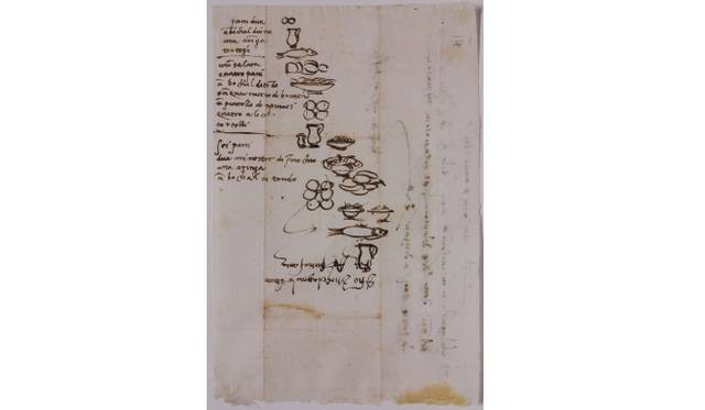 <strong>ART｜国立西洋美術館で『ミケランジェロ展―天才の軌跡』</strong>　ミケランジェロ・ブオナローティ ≪食べ物のスケッチと3種のメニュー≫ 1518年、ペン/紙　フィレンツェ、カーサ・ブオナローティ所蔵 © Associazione Culturale Metamorfosi and Fondazione Casa Buonarroti 