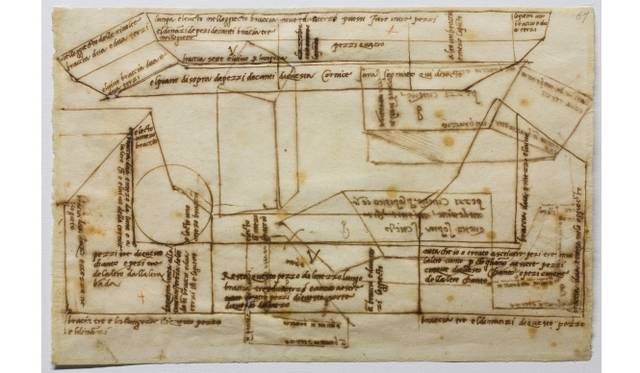 <strong>ART｜国立西洋美術館で『ミケランジェロ展 天才の軌跡』</strong>　ミケランジェロ・ブオナローティ ≪ユリウス2世の霊廟に使用する大理石のスケッチ≫1515年頃、ペン/紙　フィレンツェ、カーサ・ブオナローティ所蔵 © Associazione Culturale Metamorfosi and Fondazione Casa Buonarroti 