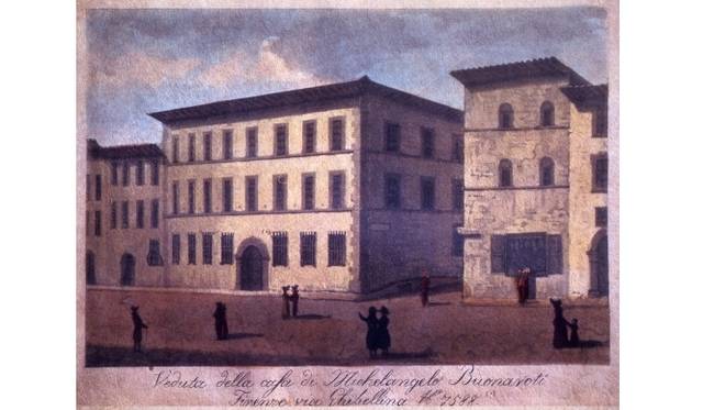 <strong>ART｜国立西洋美術館で『ミケランジェロ展―天才の軌跡』</strong>　19世紀の画家 ≪カーサ・ブオナローティの景観≫ 1830年頃、リトグラフに着彩/紙　フィレンツェ、カーサ・ブオナローティ所蔵 © Associazione Culturale Metamorfosi and Fondazione Casa Buonarroti 