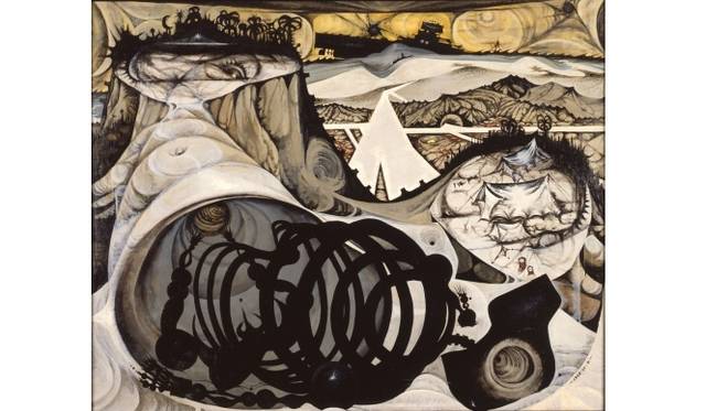 <strong>ART｜『六本木クロッシング2013展：アウト・オブ・ダウト－来たるべき風景のために』</strong>　中村 宏《島［旧題《沖縄島》］》 1956年油彩、カンヴァス 130×162 cm 浜松市美術館蔵