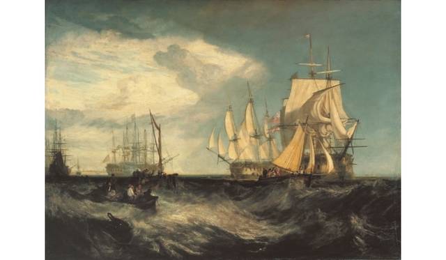 <strong>ART｜英国最高の巨匠、待望の大回顧展『ターナー展』</strong>　《スピットヘッド：ポーツマス港に入る拿捕された二隻のデンマーク船》 1808年発表 油彩、カンヴァス 171.4 x 233.7 ㎝　テート美術館蔵　©Tate 2013-2014