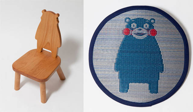 <strong>B:MING LIFE STORE by BEAMS｜ビーミング ライフストア by ビームス</strong>　「くまモン×ビーミング ライフストア 大物産展」　左／チャイルドスツール（木育工房）。右／くまモンのござ（イ草工芸オクダ）©2010 熊本県くまモン