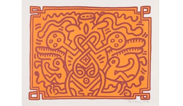 <strong>ART｜山梨県でキュレーターズ・セレクション007 『キース・ヘリングの記号性 vol.2』展</strong>　キース・ヘリング／《Chocolate Budda》(1989年),リトグラフ,56×70.5cm 中村キース・ヘリング美術館蔵 © Keith Haring Foudation