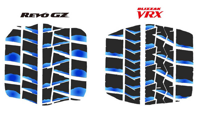 「新非対称パタン」が、刻一刻と変化する路面状況や、時間帯や気温で変化する走行シーンに対応。タイヤの溝から水が湧きにくくしたころで、氷雪上でのブレーキング性能を高めた