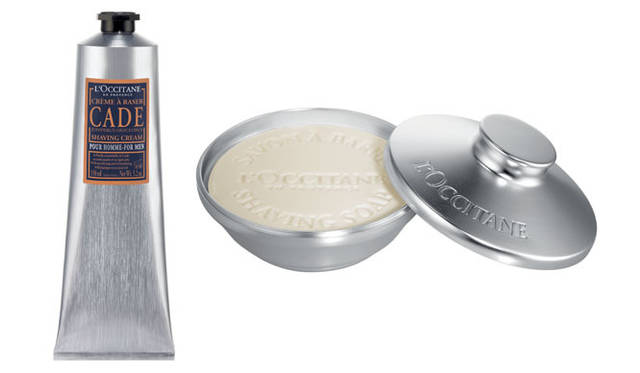 <strong>L’OCCITANE｜ロクシタン</strong>　「ロクシタン オム」　左／「ケード」 シェービングクリーム（150ｍL）3360円、「ケード」 シェービングソープ＆ボウルキット4935円