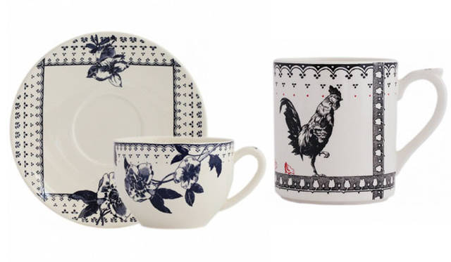 <strong>Gien｜ジアン</strong>　2013年秋冬新作コレクション　「ア ターブル」 左／ブレックファストカップ＆ソーサー（ドーヴィル）1万500円、右／マグ（トゥールーズ）参考商品