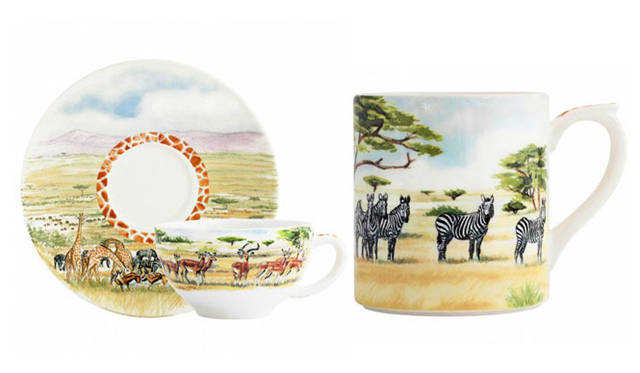 <strong>Gien｜ジアン</strong>　2013年秋冬新作コレクション　「サファリ」 左／ブレックファストカップ＆ソーサー参考商品、右／マグ参考商品
