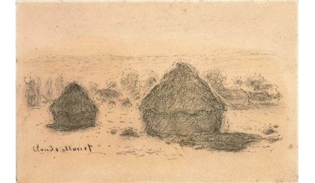 <strong>ART｜国立西洋美術館『モネ、風景をみる眼－19世紀フランス風景画の革新』</strong>　クロード・モネ《積みわら》1890-1891年　木炭、紙　23.3×29.2cm　国立西洋美術館