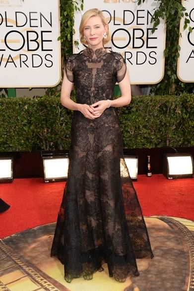 <strong>第71回 ゴールデン・グローブ賞レッドカーペットスナップ</strong>　Cate Blanchett｜ケイト・ブランシェット<br />ドレス：アルマーニ プリヴェ クチュール　ジュエリー：ショパール