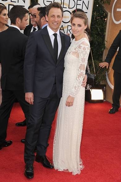 <strong>第71回 ゴールデン・グローブ賞レッドカーペットスナップ</strong>　（左より）Seth Meyers&Alexi Ashe｜セス・マイヤーズ＆アレクシ・アッシュ<br />タキシード：ヴァレンティノ ウオモ　ドレス：ヴァレンティノ 