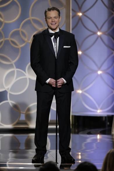 <strong>第71回 ゴールデン・グローブ賞レッドカーペットスナップ</strong>　Matt Demon｜マット・デイモン<br />タキシード：カルバン・クライン コレクション