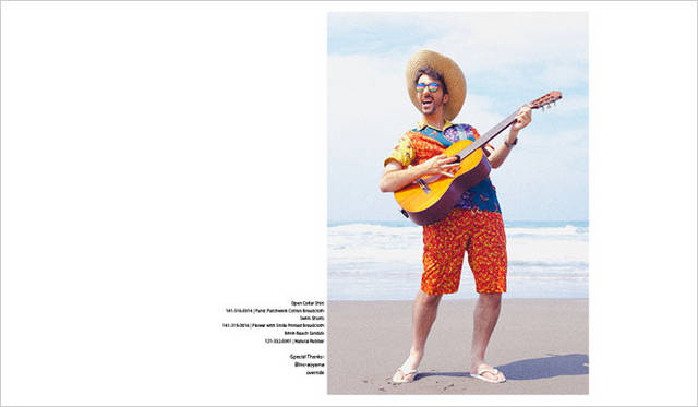 Open Collar Shirt 2万2050円、Swim Shorts 1万8900円、Birvin Beach Sandals 2940円