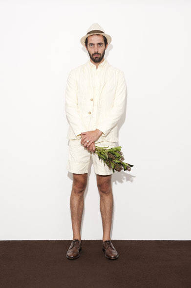 Patchwork Jacket 3万2000円、Ikamune Shirts 1万8000円、Patchwork Shorts 1万9000円、Panama Hat 9500円