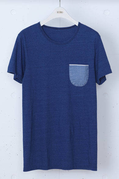 faded indigo crew neck poket tee 9450円