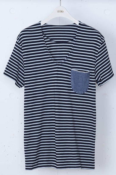 dark indigo border v neck poket tee 9450円