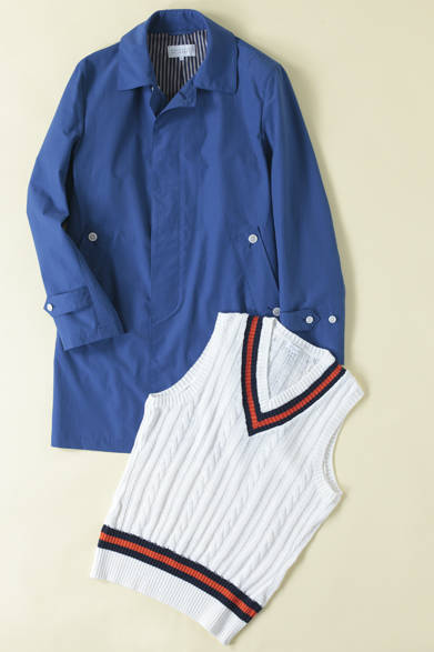 ブランドの定番として人気の高い「LINDSAY（リンゼイ）コート」の春バージョンが阪急メンズ限定で登場。コート3万9900円(阪急メンズ限定)、ベスト1万6800円（マッキントッシュ フィロソフィー／阪急メンズ東京5階）