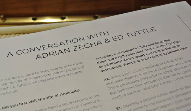 <strong>Amanresorts｜アマンリゾーツ</strong>　「アマンキラ（Amankila）」　部屋にあるアクティビティメニュー