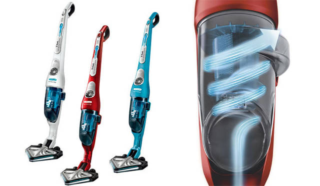 右／集じん方式はサイクロン式で、フィルターの下部に傘を設置してゴミの舞い上がりを抑える「エクストリーム エアフローフィルター」を搭載