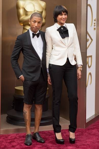 <strong>第86回 アカデミー賞レッドカーペットスナップ</strong>　Pharrell Williams & Helen Lasichanh｜ファレル・ウィリアムス＆ヘレン・ラシチャン<br />タキシード：ランバン