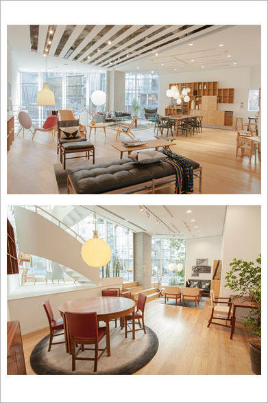 上が2階、下が1階のフロア。2階はカール・ハンセン＆サンの商品を、1階はルド・ラスムッセンの商品を展示