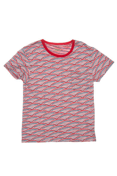 Levi's® Made & Crafted™<br /><br />  <strong>2014年春夏の新作、 その魅力と着こなし</strong><br /><br />こちらのTシャツはどこか和のイメージ、いわゆる「青海波（せいがいは）」のような柄が特徴。コレクション全体のテーマである「波」を表現した柄といえる。 ［14113-0013］8500円  <br /> ※税抜き価格 <br /><br />  リーバイス® メイド アンド クラフテッド™ http://levismadeandcrafted.com/<br /><br />  問い合わせ｜リーバイス® ダブルエックス<br /> Tel. 03-6418-5501<br /> （9:30～18:00｜土・日曜休）