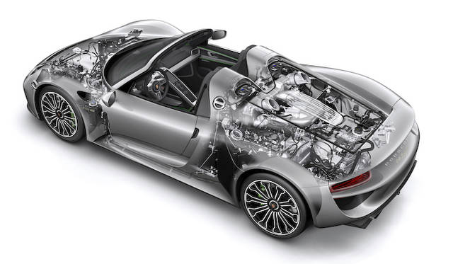 porsche_918_spyder_079 918スパイダーの透視図。フロントアクスルとリアアクスルは機械的なつながりをもたない