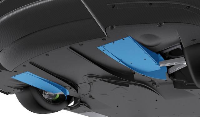 porsche_918_spyder_082 グランドエフェクト効果をコントロールするフロントアクスル手前のアンダーフロアに設けられた2個のエアフラップ