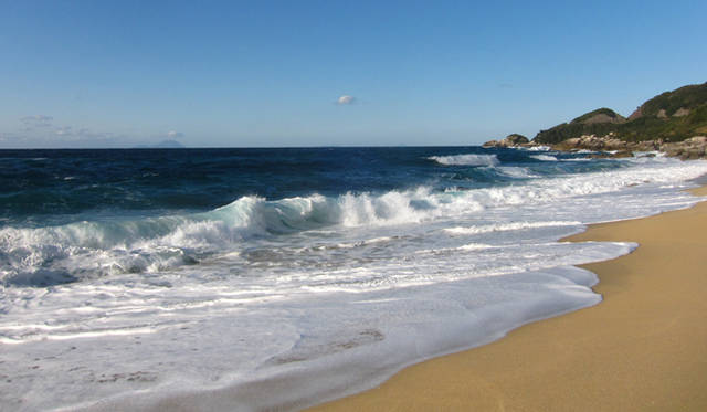 「永田いなか浜」と呼ばれるこの場所は、アカウミガメの上陸密度が日本一高い砂浜で、花崗岩が砕けた黄色い砂浜が約1kmに渡って続く