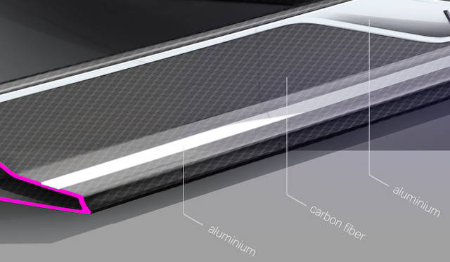 サイドシル、そしてセンタートンネルまで連続したカーボン構造が、Bピラーレスであってもボディ剛性を確保する