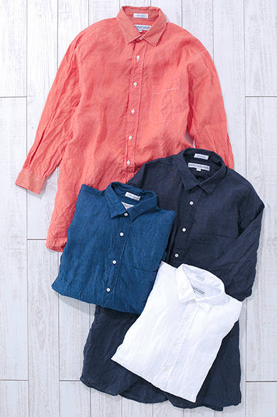 カラーバリエーションは全6色展開。リネン 　チュニックシャツ［ジャーナル スタンダード限定］2万8000円（INDIVIDUALIZED SHIRTS）<br />※税抜き価格