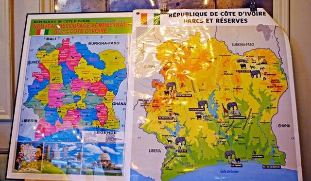 ランチパーティの会場に飾られた、コートジボワールの地図