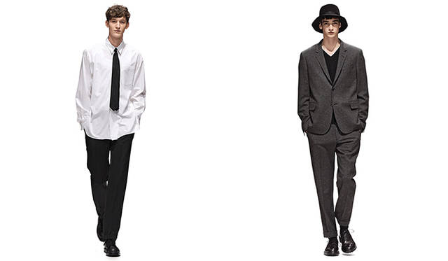 LOOK1（写真左） 「ネクタイをしているのに裾を出している着こなしが面白いですね。やっぱりこのブランドはシャツがいい。そもそも僕がはじめて買ったマーガレット・ハウエルのアイテムがシャツでした」<br />LOOK2（写真右） 「全体的にシルエットがゆったりしているのが特徴ですが、決してだらしなくはない。なかでも一番気に入ったのはこのルックです」