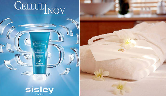 <strong>松倉HEBE DAIKANYAMA×SISLEY </strong>　「シスレー セルリ ノーヴ アンチセルライト レッグケア」 左／シスレー セルリ ノーヴ、右／「松倉HEBE DAIKANYAMA」施術ベッド