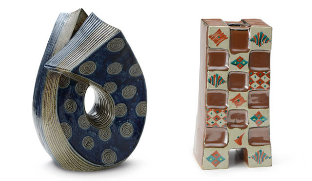 濱田窯の3代目・濱田友緒がロエベのために製作した2点の陶器は、「カサ ロエベ 表参道」にてオーダーで購入が可能。写真左から、濱田友緒 作 陶器 for LOEWE『TIE』30万円（予定価格・税抜）、濱田友緒 作 陶器 for LOEWE『CUBE』20万円（予定価格・税抜）