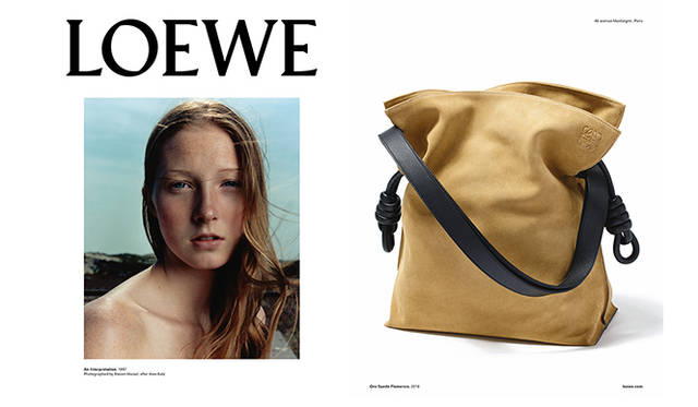 写真家、スティーブン・マイゼルとのあたらしい広告キャンペーンでは、彼がイタリアン・ヴォーグのために1997年に撮影したファッション・ストーリー、“An Interpretation”がキーエレメントとなる。ロエベの定番バッグのひとつ「フラメンコ」は、シグネチャーカラーである「オロ」をまとう