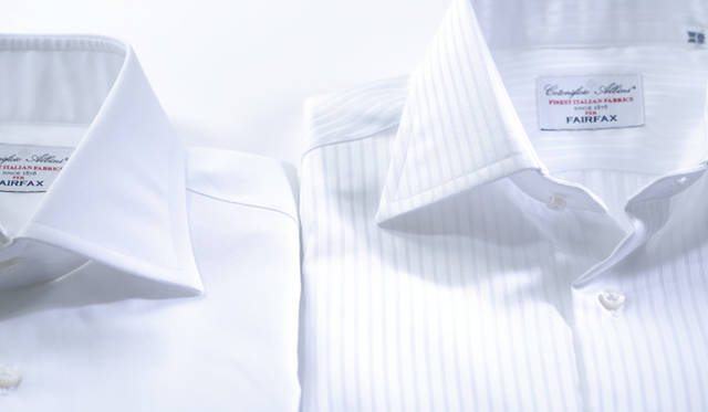 通常のオックスフォードより目の詰まったピンオックスフォード生地は、ラグジュアリーかつアクティブな表情をあわせもつ。ドビー織りで表現されたストライプは、色気のある光沢とともに、トラディショナルな男性像を生み出す。これらのファブリックはともに、イタリア3大生地メーカーのひとつ「アルビニ」社に製作を依頼したもの